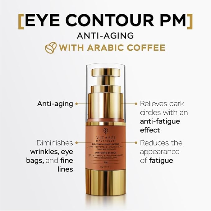VITASEI Moisturizing Night Serum w/Hyaluronic Acid, Cucumber, Grape & Coffee Extract for Dark Circles, Puffiness & Bags - Under Eye Hydration Serum for Women & Men (0.67 Fl Oz)