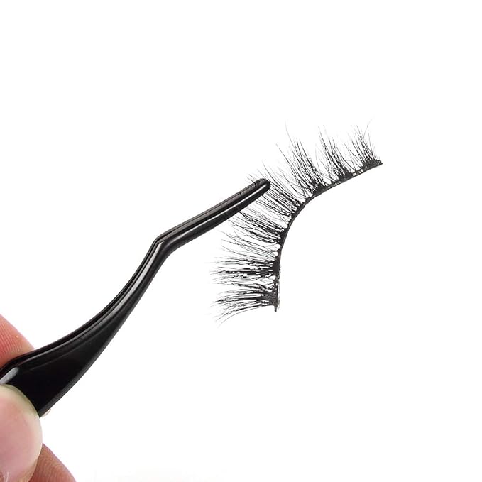 False Eyelash Applicator - FEITA Professional Curved Eyelashes Extension Tweezer for Easy Lashes Application and Removal - Black - 1Pc