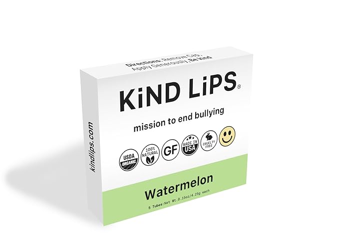 Kind Lips Organic Watermelon Lip Balm 5-Pack - USDA Organic, Natural Chap stick Alternative for Dry Lips | Gluten-Free, Cruelty-Free