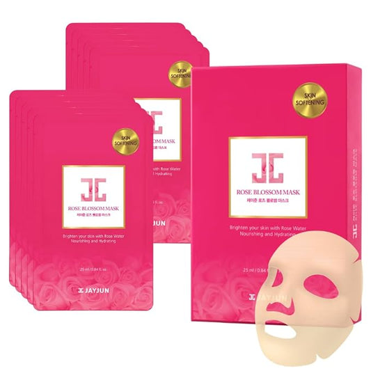 JAYJUN Rose Blossom Mask (10 Sheets) – Rose Water, Betaine & Allantoin for Soothing Hydration Skin 0.84 fl. oz.