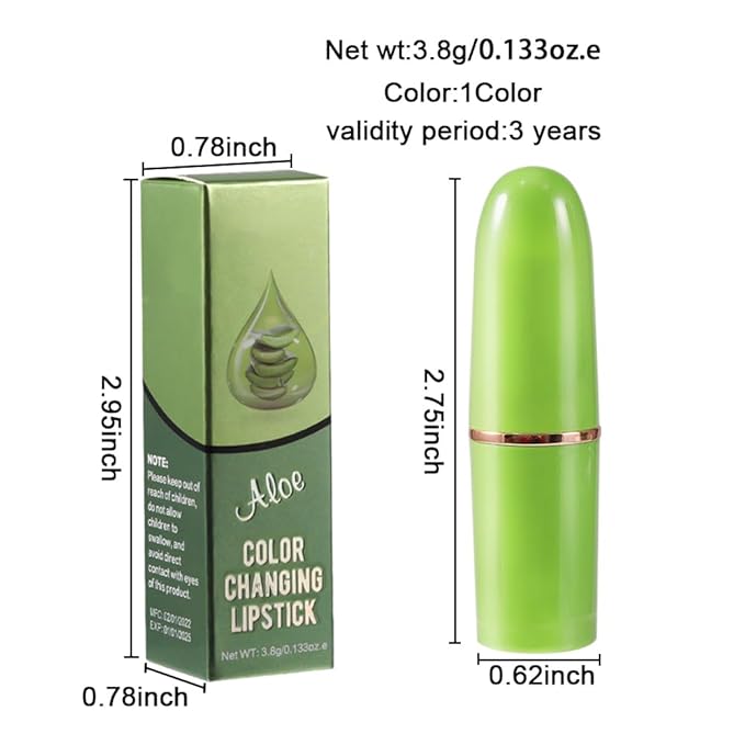 BINGBRUSH Aloe vera Color Changing Lipstick,Moisturizer Long Lasting Lip Care Magic Lip Gloss,Makeup Lipstick Set (1pc 01#Aloe vera, A-1pc)