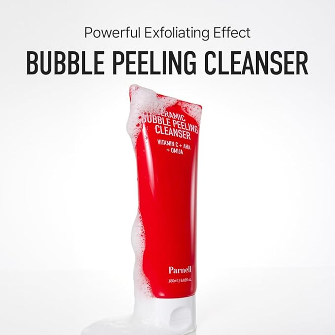Parnell AHA Omija Ceramic Bubble Peeling Cleanser 6.08 fl oz | 2-in-1 Exfoliating & Pore Cleansing Foam | Sebum Control Gommage Texture | Smooth Clear Look K-Beauty