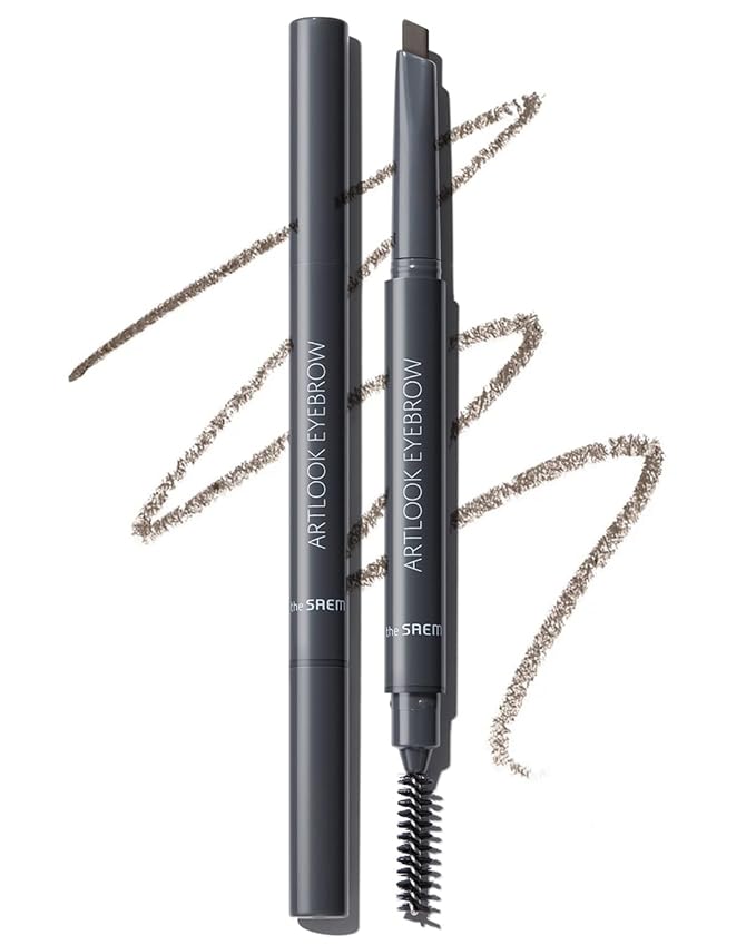 THESAEM Artlook Eyebrow Definer Pencil with Spoolie Brush 02 Deep Brown – Long Lasting Eyebrow for Soft Textured Eyebrow Makeup with Vitamin E - Triangular Pencil