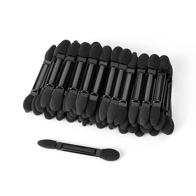 Professional Double Head Eyeshadow Brushes Cosmetic Tool 50 Pcs Disposable Dual Sides Eyeshadow Sponge Brushes Makeup Applicator, (Size: 2.44 inch, Color: Black)