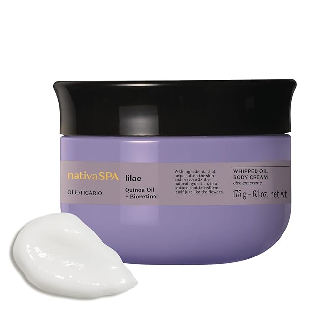 Nativa SPA by O Boticário, Lilac Whipped Oil Body Cream with Quinoa & BioRetinol, Luxurious, Hydrating Cream-to-Oil Formula, Nourishment for Silky Skin, 6.1 Ounce (175g)