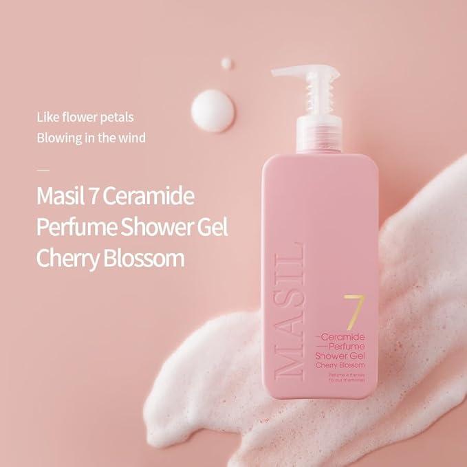 MASIL 7 Ceramide Perfume Shower Gel for Sensitive Skin, Korean Skin Care Moisturizing Body Wash for Women, Aroma Liquid Soap with Centella Asiatica and Licorice Root (Cherry Blossom, 16.9 fl oz)