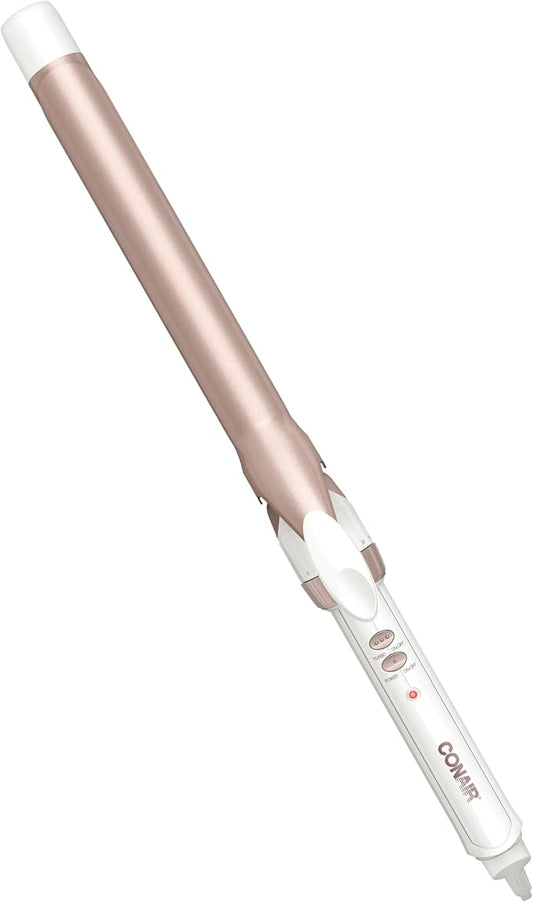 Conair Double Ceramic Long Barrel 1-Inch Curling Iron, Extra-Long Barrel Creates Classic Curls to Loose Waves, Hair Curler for Use on Most Hair Lengths, White/Rose Gold