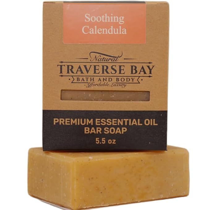 Traverse Bay Bath and Body Natural Cold Process Soap Staff Favorites 4-Bar Variety Pack, Black Pepper Turmeric, Charcoal Cleanse, Three Salts, Soothing Calendula, 5.5 oz Each, 22+ oz Total
