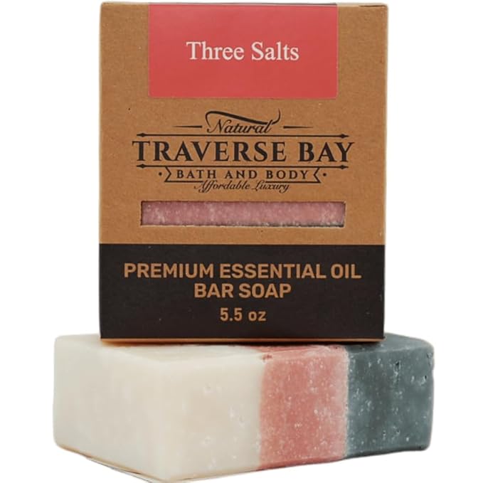 Traverse Bay Bath and Body Natural Cold Process Soap Staff Favorites 4-Bar Variety Pack, Black Pepper Turmeric, Charcoal Cleanse, Three Salts, Soothing Calendula, 5.5 oz Each, 22+ oz Total