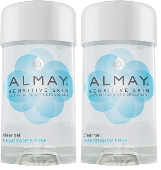Almay Deodorant for Women, Gel Antiperspirant, Hypoallergenic, Dermatologist Tested for Sensitive Skin, Fragrance Free, 2.25 Oz (Pack of 2)