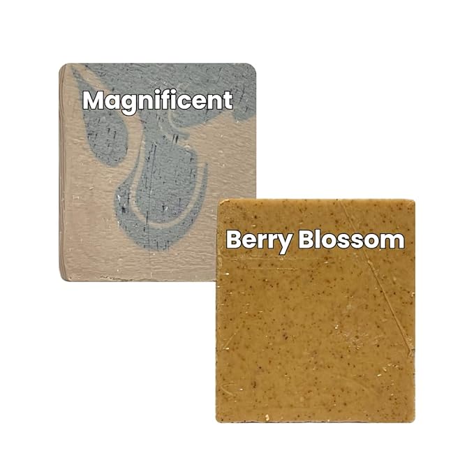 Natural Body Soap Bar with Long Lasting Scent Moisturizing Formula made in Canada for Men and Women. Multi-Pack (2-Pack, Berry Blossom/Magnificent)