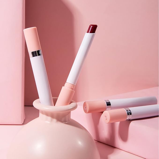 4 Colors Mini Matte Lipstick Little Tube Lip Stain, Velvet Smooth Lip Stick, Long Lasting & Waterproof 24 Hours Non-Sticky Labiales Lipstick (Set A)