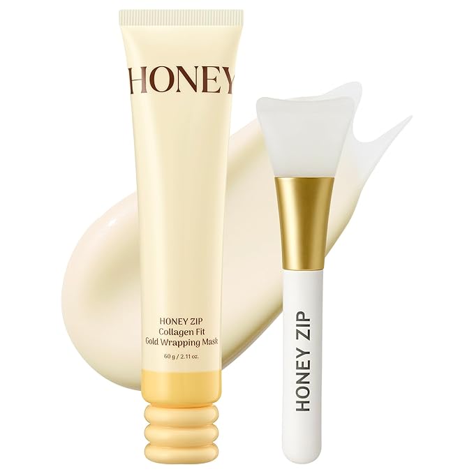HONEY ZIP Korean Collagen Wrapping Mask with Jelly Brush, Honey Peel Off Mask for Hydrating, Elasticity and Glass Skin, Suitable for All Skin Types, 60g