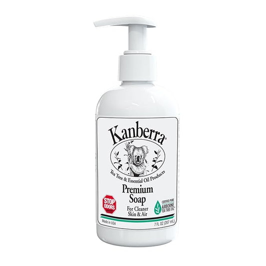 Kanberra Premium Soap 7 oz – Natural Tea Tree Oil Formula, Moisturizing & Antimicrobial, Gentle on Skin, No Harsh Chemicals – Fresh Scent, Refillable Bottle.