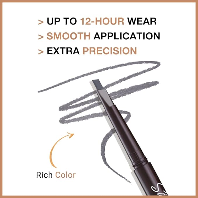 Retractable Eyebrow Pencils for Women, Waterproof Ash Gray Eye Brow Pen Brow Brush for Eye Makeup, Dual-Sided Soft Ultimate Definer Pencils, Fine Tip lapiz de cejas