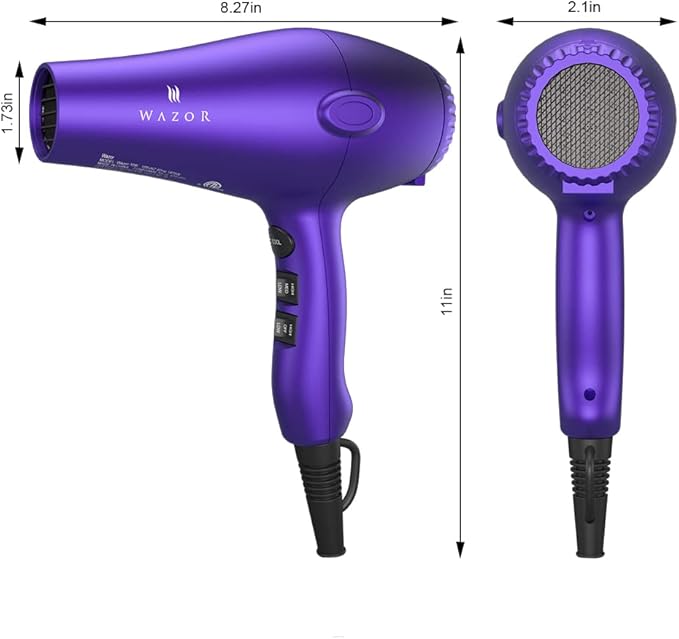 1875W Professional Hair Dryer, Lightweight & Quiet Ionic Blow Dryer, Tourmaline Ceramic Technology for Fast Drying with 2 Speeds & 3 Heat Settings, Damage-Free Shiny Hair, Cool Shot Button, Purple