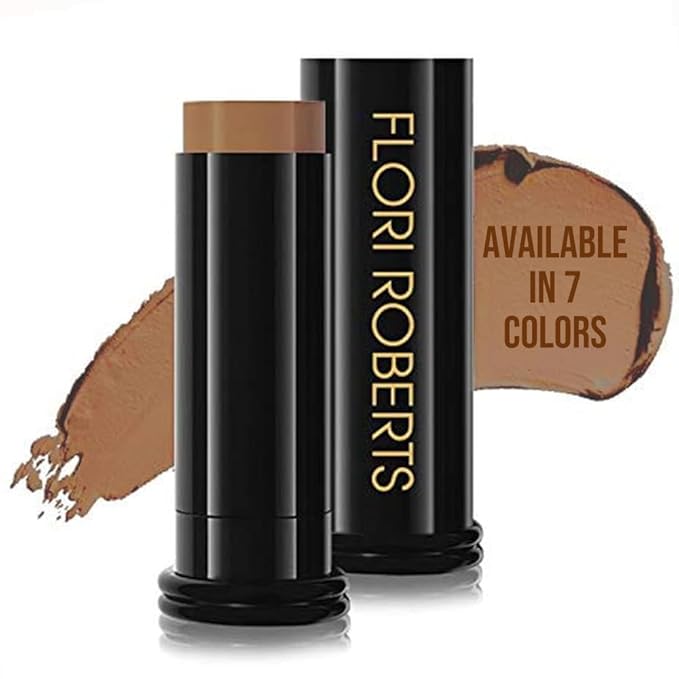 Base Strokes Crème Foundation Stick by Flori Roberts, Full Coverage for Women of Color or Deeper Skin Tones, Long Lasting Makeup, Natural Finish, Complexion Concealer & Corrector