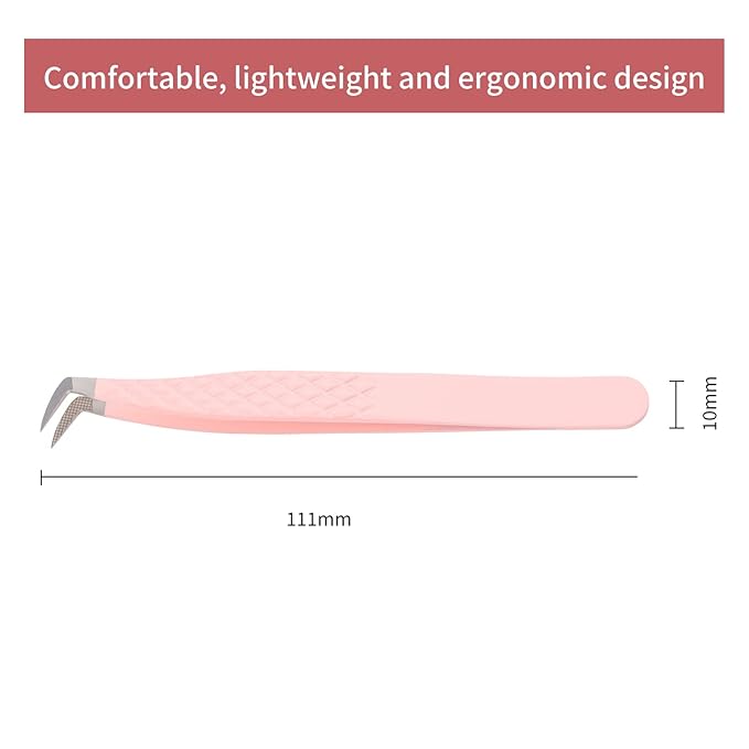 Lash Tweezers for Eyelash Extensions - Professional Artist Tech Work Kit Tools With Fiber Tip for Light or Mega Volume Fans - Curved Tweezers
