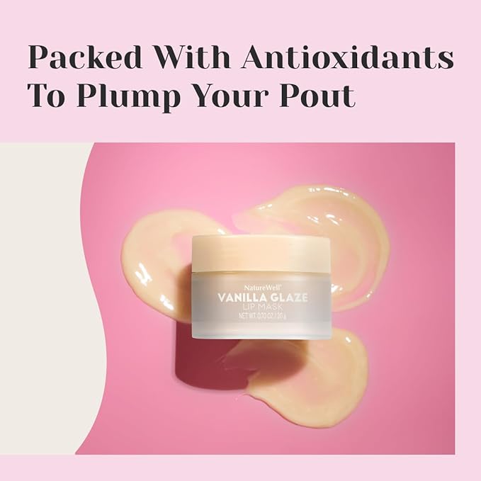 NATURE WELL Vanilla Glaze Hydrating Lip Mask For A Softer, Smoother, Plumper Pout, Nourish & Moisturize Dry Cracked Lips, Made With Shea Butter & Vitamin C, Clean Formula, 0.70 Ounce Each (Pack of 2)