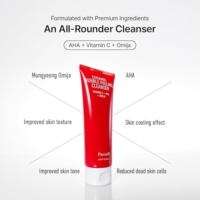 Parnell AHA Omija Ceramic Bubble Peeling Cleanser 6.08 fl oz | 2-in-1 Exfoliating & Pore Cleansing Foam | Sebum Control Gommage Texture | Smooth Clear Look K-Beauty