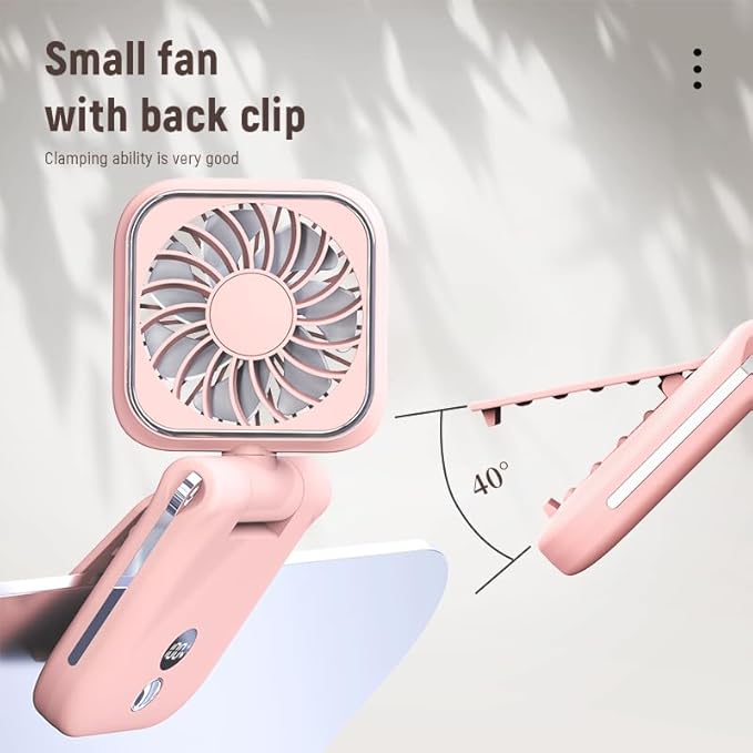Mini Portable Handheld Clip On Rechargeable Personal Hand Fan with LED Display, Pocket Battery Operated 100 Speeds Adjustable Small Fan for Travel/Outdoor/Concerts/Lash/Makeup/Gift (pink)
