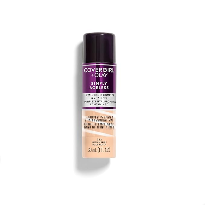 COVERGIRL+OLAY Simply Ageless 3-in-1 Liquid Foundation, Medium Beige, 1 Fl Oz (Pack of 1)