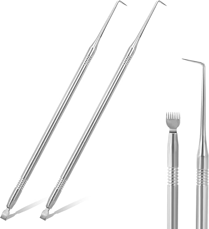 Eyelash Perm & Tint Rods, 2 Pack Stainless Steel Eyelash Separator Tool - Reusable Lash Lift Kit with Metal Lash Tools, Pointed Tips & Separating Comb, Perming Brush & Tinting Supplies