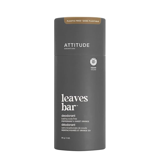 ATTITUDE Natural Deodorant, Aluminum-free, Odor Control & Long Lasting, Nourishing Ingredients, Castor, Jojoba Oils, Baking Soda-free, EWG Verified, For Men & Women, Peppermint & Sweet Orange, 3 Oz