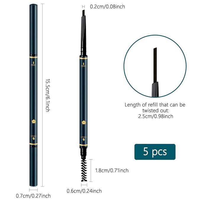 5 Pcs Waterproof Professional Makeup Micro Brow Pencil, Black Brow Kit with Eyebrow Brush, Ultra-Fine Mechanical Pencil, Eyebrow Pencils for Women, (C01#Black, 5Pcs)