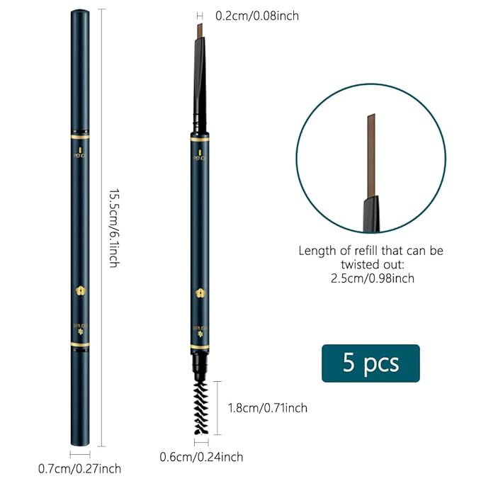 5 Pcs Waterproof Professional Makeup Micro Brow Pencil, Dark Coffee Brow Kit with Eyebrow Brush,Ultra-Fine Mechanical Pencil, Eyebrow Pencils for Women, (C05#Dark Coffee, 5Pcs)