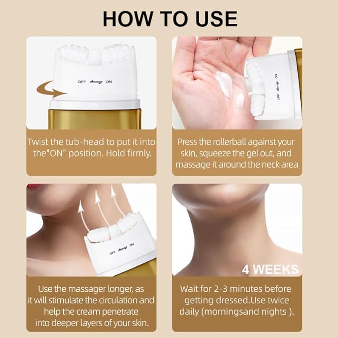 2025 AH-8 Firming Neck Cream for Crepey Skin Body Care Comfort, Moisturizing Tightening Roller Neck Skin Repair Lotions for Women with Day & Night Use
