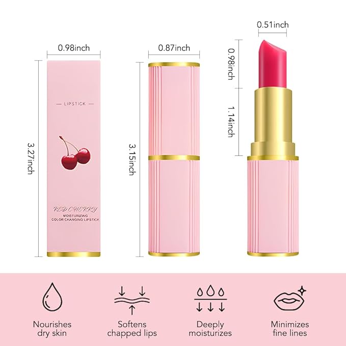 AMY'S DIARY Cherry lipstick Color Changing Lipstick PH Lipstick Lip Balm,Rich in Vitamin E for All-Day Moisture,Temperature Change Long Lasting Moisturizer Waterproof labiales (warm carrot)