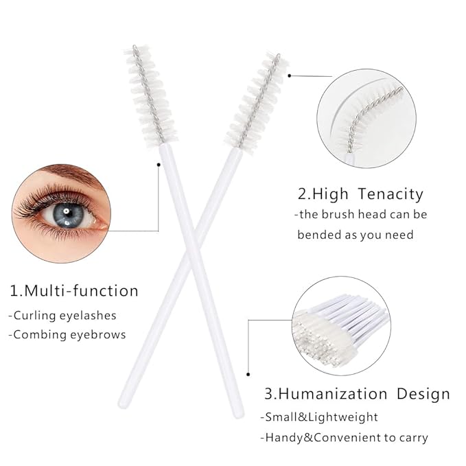300 Pack Eyelash Mascara Wands Disposable Lash Brushes for Extensions Makeup Brush Applicators Tool Kit, White/White
