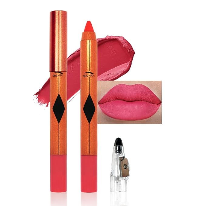 Dazzling Pink Matte Lipstick Pencil for Women Lip Liner and Lip Stain, Long Lasting Waterproof labiales mate 24 horas, originales pintalabios permanente 24 horas with Sharpener Easy to Apply 506#