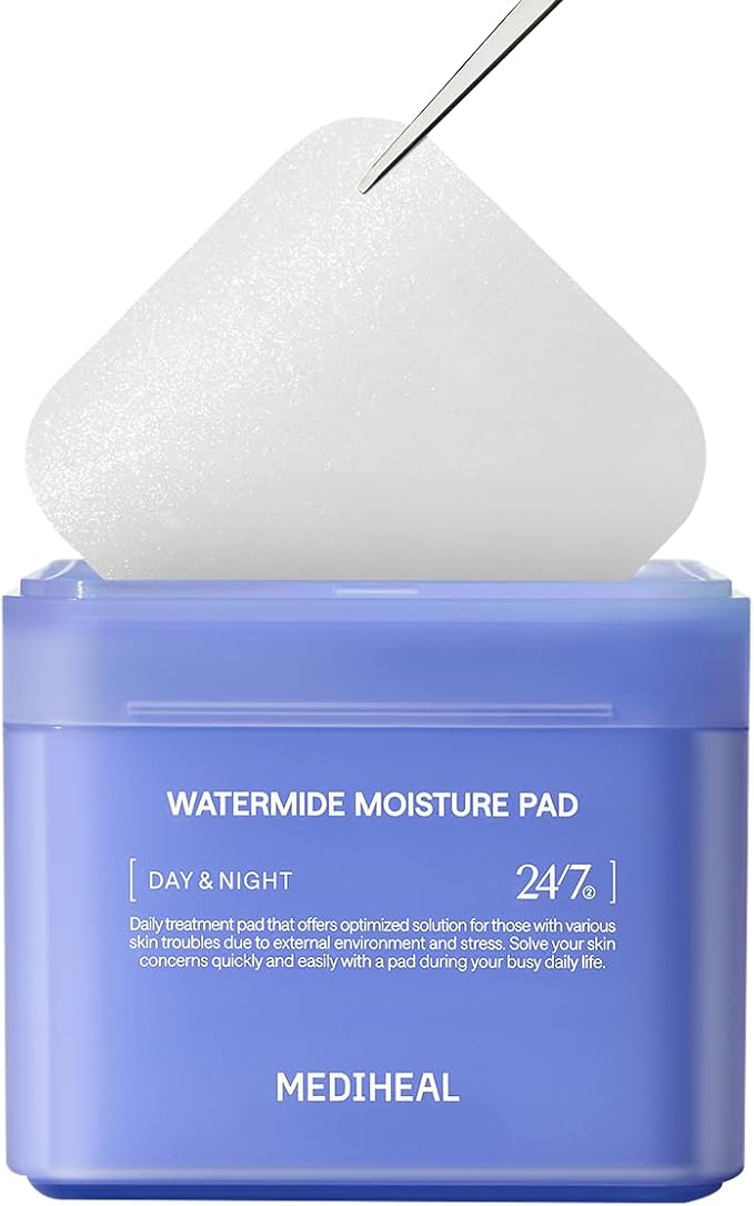 MEDIHEAL Watermide Moisture Pad - Square Cotton Facial Toner Pads with Icelandic Glacial Water - Improve Skin Temperature, Hydrating to Dry, Puffy, Coarse Skin -Vegan Eco Silk Pads,100