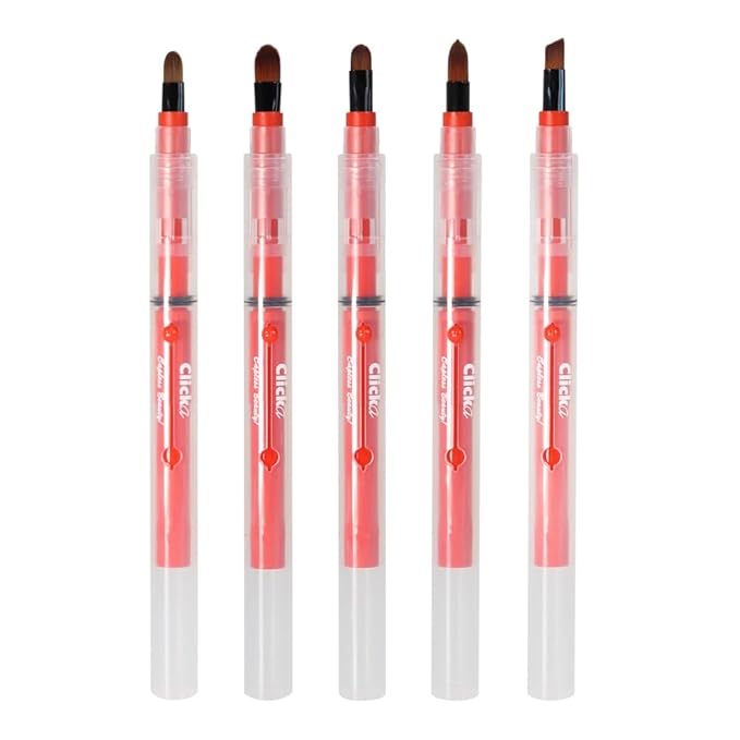 Auto Lid Makeup Brush Set, 5 Retractable Brushes, Travel-Friendly (Ice Red)