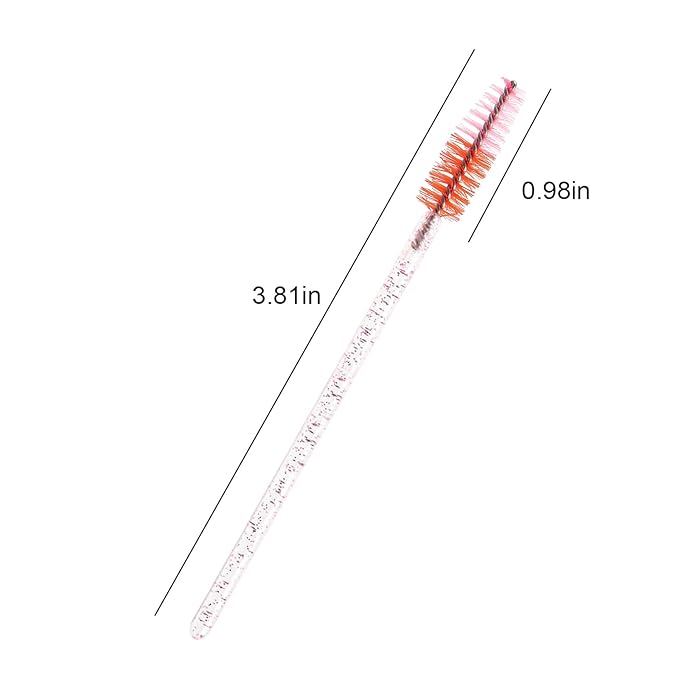 50 PCS Crystal Eyelash Mascara Wands Disposable Lash Brushes for Extensions Spoolie Brush Applicators Makeup Tool Kits (crystal handle red pink)
