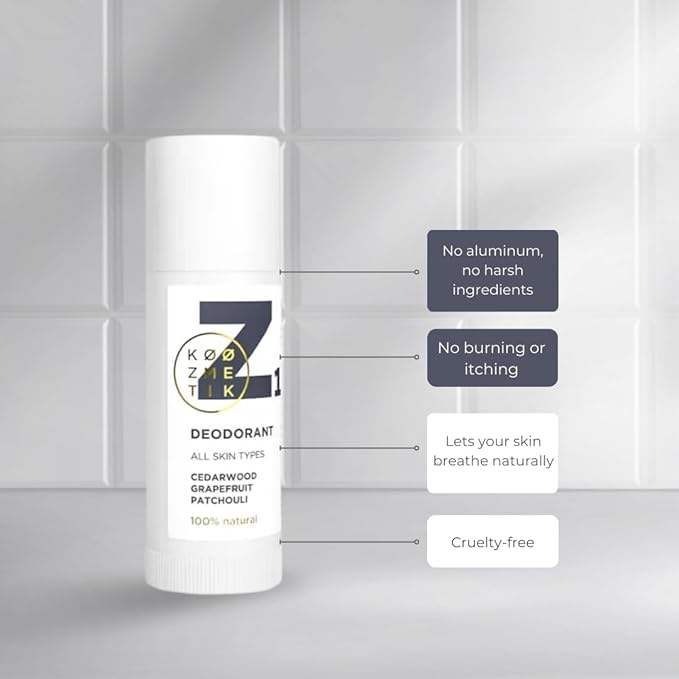 KØØZMETIK Z1 Natural Deodorant for Women & Men | 100% Aluminum-Free | Long-Lasting Freshness | Safe for All Skin Types | Supports Natural Sweating | Cedarwood,Grapefruit,Patchouli