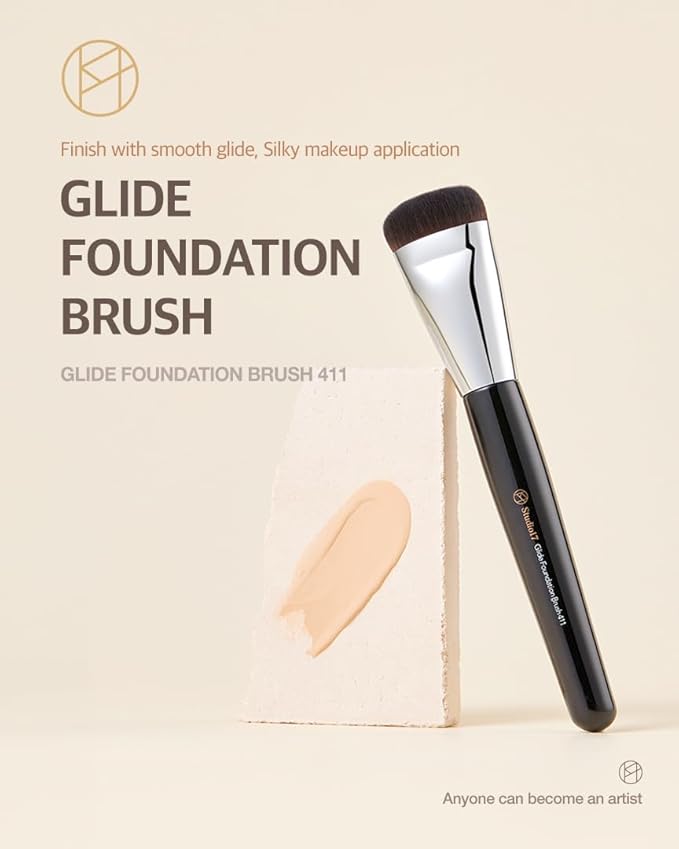 Glide Foundation Brush for Liquid Makeup | Liquid Flat Foundation Brush with Flat Top | Korean Makeup Brush with Super Micro Bristles | Studio Quality Makeup Tool