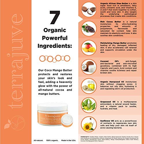 Cocoa Mango & Lemon Body Butter Pure, Natural and Organic Wrapped in Organza Bag: Anti Aging, Helps Even Skin Tone, Increase Elasticity, and Glow with Lemon and Lime, Shea Butter, Vitamins B, C and E