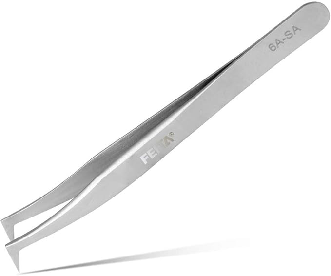 Volume Eyelash Extension Tweezer - FEITA Professional Angled Curved Pointed L-Shaped Precision Tweezers for 3D 4D 6D Lashes Extension - Silver