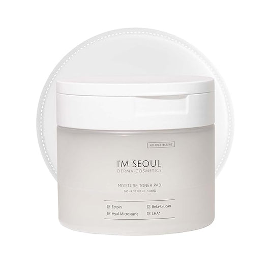 I’M SEOUL Toner Pads Hydrating Moisture Pads with Ectoin, Beta-Glucan, LHA, Hyal-Microsome for All Skin Types Korean Skincare 60 Count 8.11 fl oz