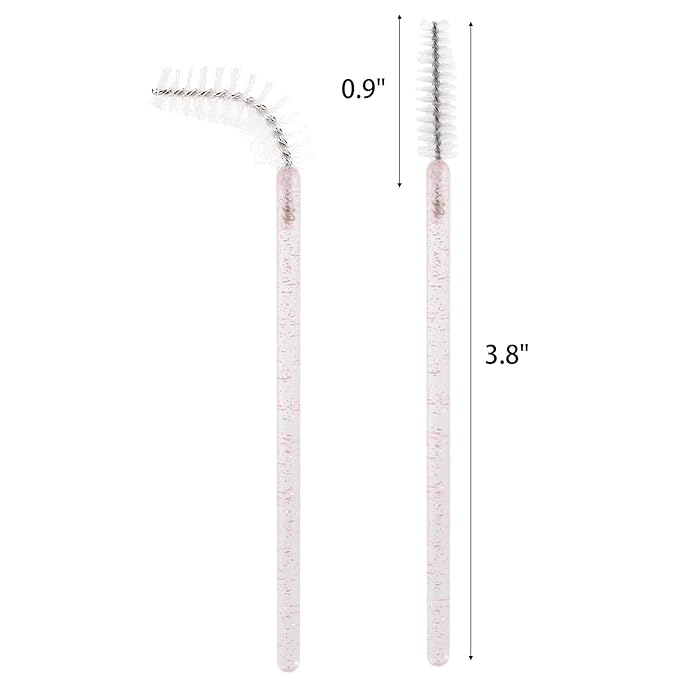 Tbestmax 300 Pcs Disposable Spoolies, Mascara Wand Eyelashes Brushes Applicator for Eyebrow Eye Lash Extension Pink Stick White Head