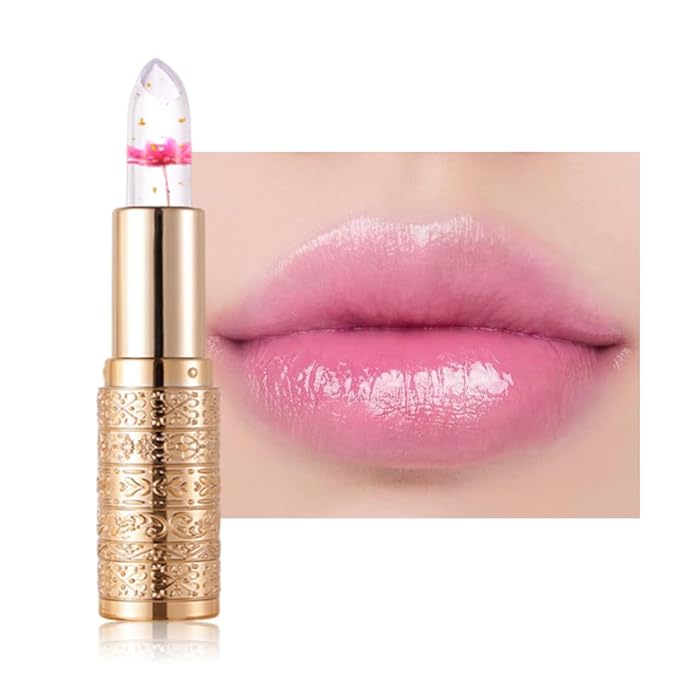 Flower Jelly Lipstick Set Temperature Change Moisturizer Long Lasting Nutritious Balm Magic Color Change Lip Gloss (Rosa multiflora)