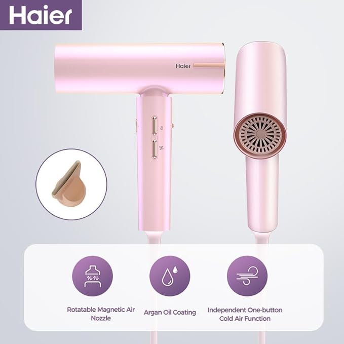 Professional Ionic Hair Dryer, 1800W, Fast Drying Low Noise Blow Dryer, All Hair Types, No Heat Damage, Travel with Concentrator, Professional Lightweight Ionic Hair Dryer for Women and Men