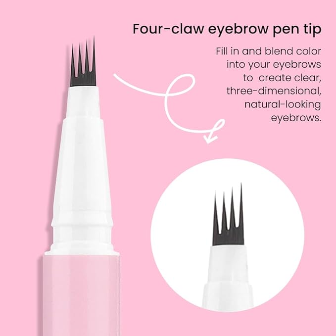 evpct 1Pcs Black Magic Microblading Eyebrow Contouring Pen Brow Pencil, with 4 Brush Micro-Fork-Tips Precise Applicator, with Dual-ended Eyebrow Brush, Hair Like Strokes, Natural Looking Brows