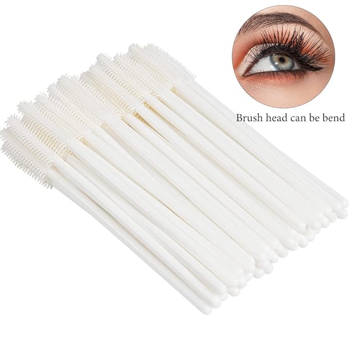 MyAoKuE-UP 100pcs Silicone Mascara Wands Disposable Eyelash Brushes Wand for Extension Makeup Brush Tool Bulk (Silicone All White)