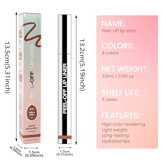 2Pcs Matte Lip Stain Peel Off Lip liner with Tweezer, Peel Off Lip Stain, Long Lasting Waterproof Lipstick Lip Gloss Tattoo, Transfer-proof for All Skin Types (0.24 fl oz-02#+03#)