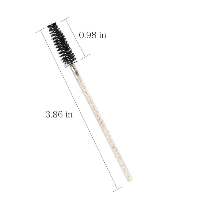 300 Pack Glitter Mascara Wands Disposable EyeLash Spoolie Brushes Makeup Applicator Eyelash Extension Tool Kit, Crystal Gold Handle Black Brush Head