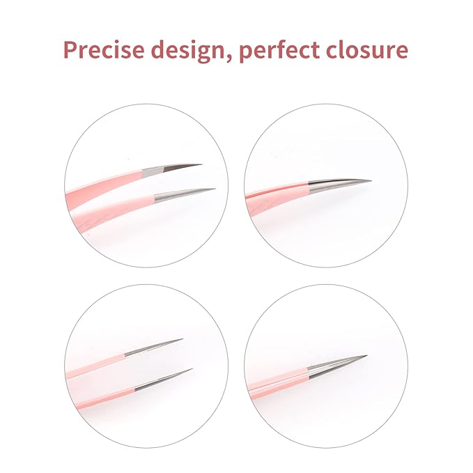 Pink Dolphin-shaped Eyelash Tweezers for Extensions - Curved, Fine, Angled